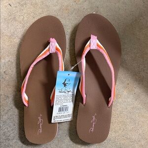 Panama Jack Brown Flip Flop Sandals with Pink and Orange Straps